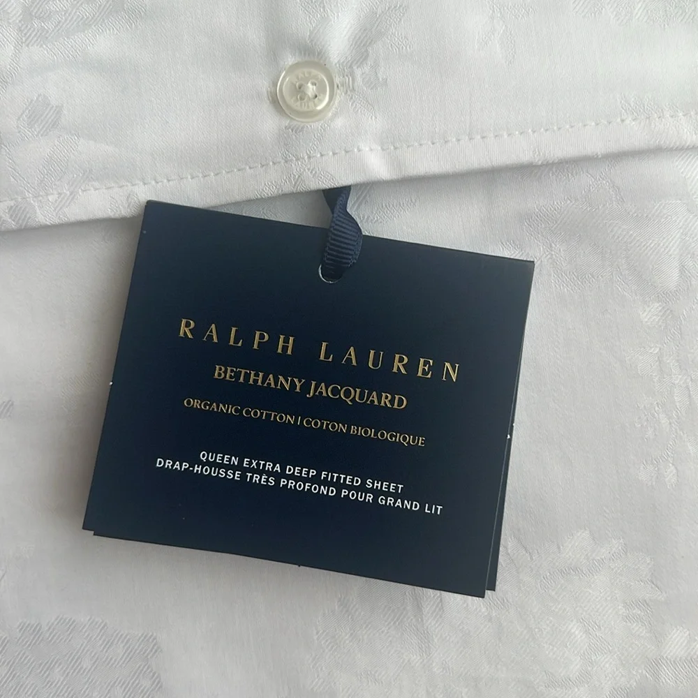 Ralph Lauren Bethany Jacquard queen Xtra Deep Fitted Sheet Organic NEW